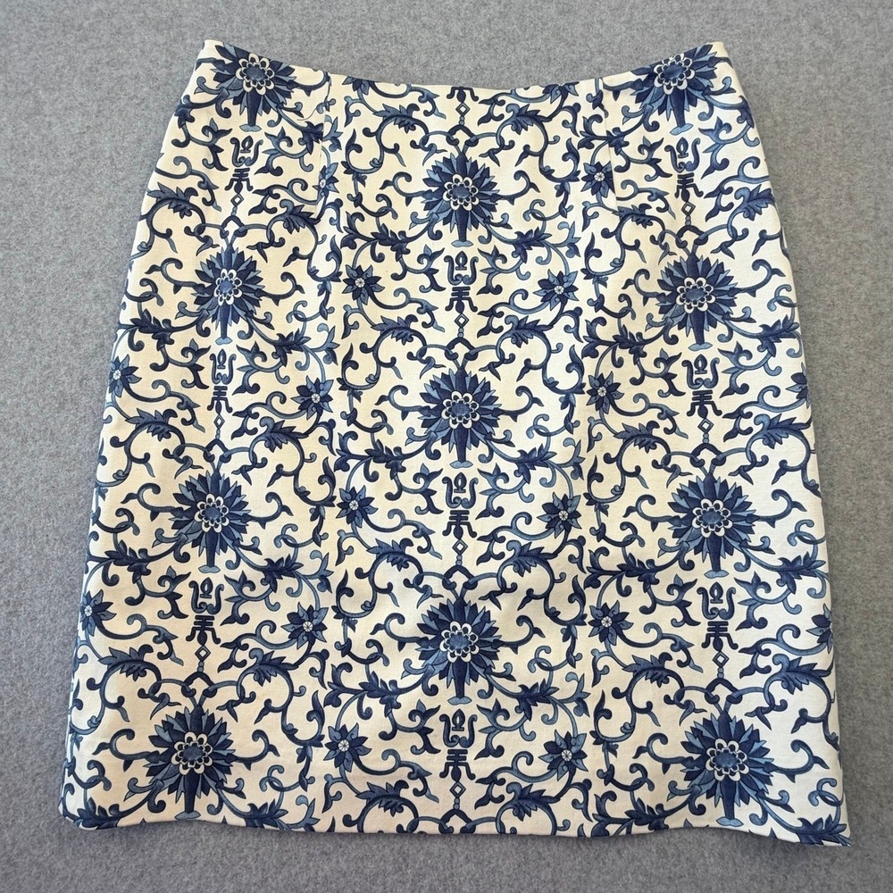Lauren Ralph Lauren Blue White Chinoiserie Floral Pencil Skirt 8